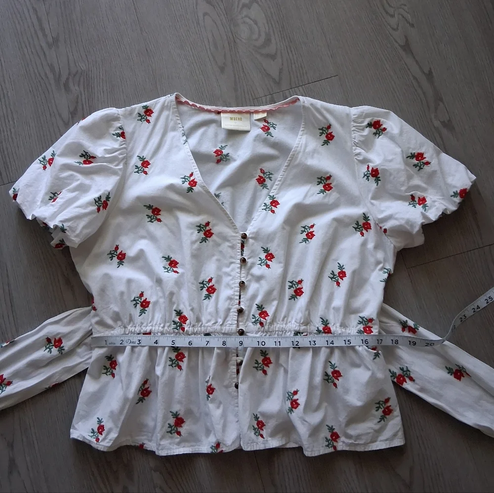 Anthtopologie Maeve Rosalie Embroidered Blouse White Poplin Cotton